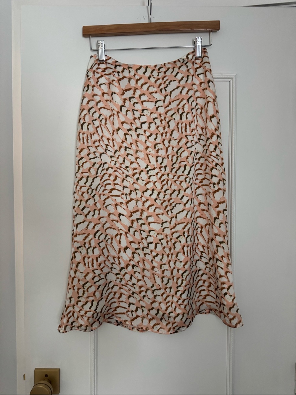 Women's Pink and Cream Printed Midi slip Skirt